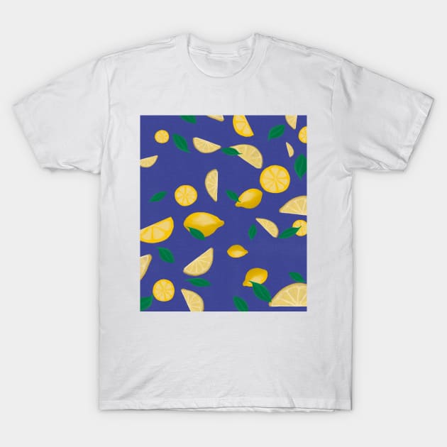 Lemon lovers blue background digital pattern T-Shirt by kuallidesigns